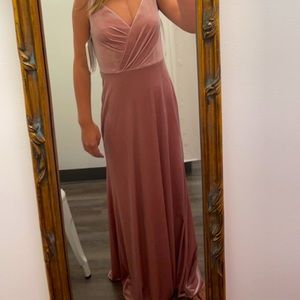 light pink velvet material formal dress